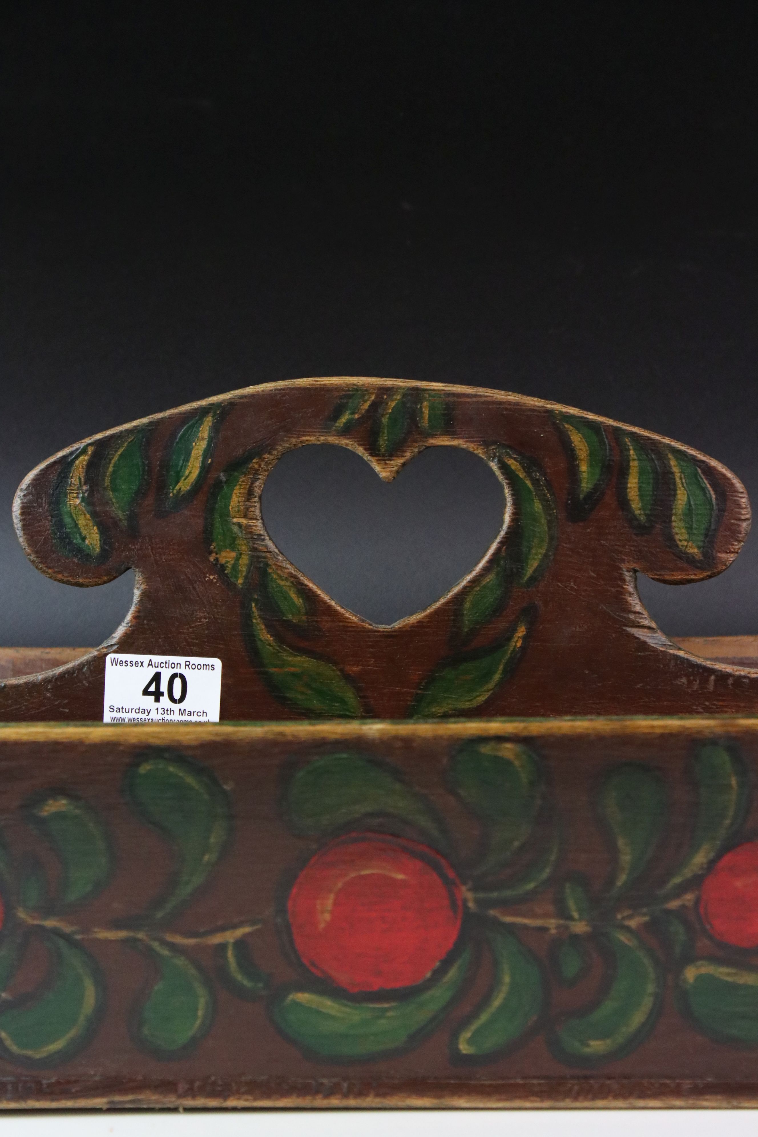 Late 19th century Pine Cutlery Box with barge ware decoration, possibly American - Image 5 of 5