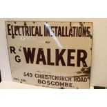 A vintage enamel R G Walker Electrical installations advertising sign.