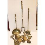 Set of Four Brass Fire Tools and Four other items by Blacksmith Michael Roberts of Miserden, signed