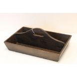 Antique Oak two section Cutlery Tray with carrying handle, 39cms long