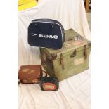 Luggage - Canvas and Leather Trunk, BOAC Bag, Magazine Cine-Kodak Camera in Case with Cunard Line