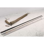 Kew, Dublin - a greenheart three-piece 12' 2" salmon fly rod, with spare tip in canvas bag