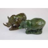 Two African green stone / Verdite carved animals in the form of a Rhino and a Water Buffalo, both