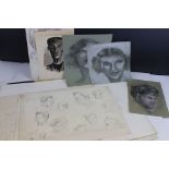 A group of unframed figurative drawings sketches to include nude some signed initials RW.