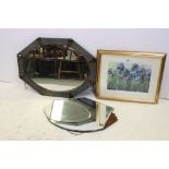 Art Deco Mirror with Stepped Oak Frame, 71cms long, together with another Metal Framed Mirror, 81cms