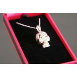 Silver and CZ skull pendant necklace