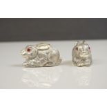 Pair of silver plated rabbit condiments