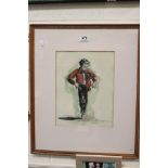 Contemporary watercolour portrait of juvenile man dancing in costume unsigned 33 x 25 cm.