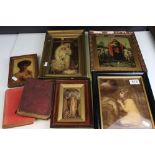 A collection of five Crystoleum framed pictures together with two books to include Jane Eyre 3rd