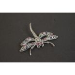 Large silver bug brooch set with semi precious stones