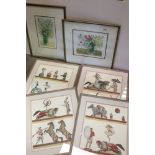 A set of four framed and glazed continental coloured circus prints with ponies together with two