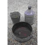 Galvanised Circular Garden Planter, 50cms diameter, Galvanised Bucket and a Galvanised Churn