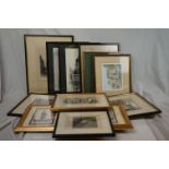 Eleven Framed and Glazed Etchings and Prints