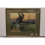 Early 20th century watercolour rural windmill scene signed and dated W R Back 1907 32 x 42 cm.