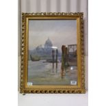 Early 20th century Watercolour of St Pauls's Cathedral across the River Thames, unsigned but label