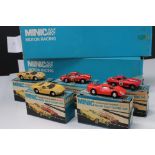 Five boxed Minic Motor Rally slot cars to include 2 x 1587 Ford GT MK II both in yellow, M1588