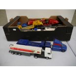 Group of approx 16 loose playworn diecast models, commercial vehicle trailers with cabs, mostly