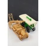 A scratch built wooden model of a fire engine together with a wooden scratch built model of a