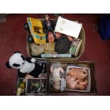 Group of soft toys and dolls, mixed condition, also a few board games, Sindy accessories etc (3