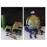 Teenage Mutant Ninja Turtles - Two Playmates Bandai TMNT Party Wagon, appearing complete but