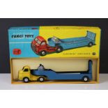 Boxed Corgi Major 1100 Carrimore Low Loader diecast model with yellow cab and metallic blue trailer,