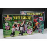 Boxed Bandai Power Rangers White Tigerzord playset with instructions, large tear to front of box and