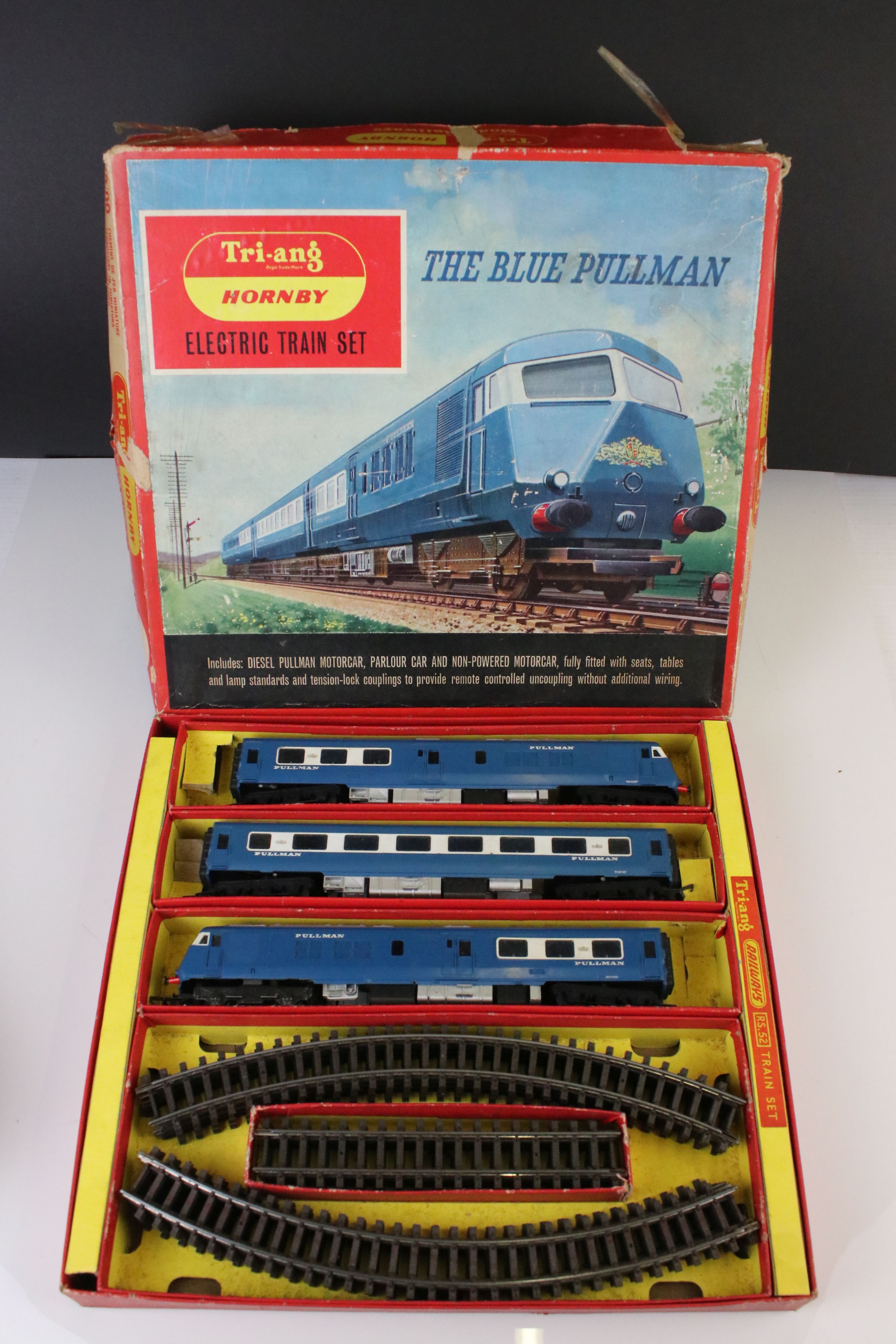 Three boxed Triang Hornby OO gauge train sets to include The Blue Pullman, RS607 Local Passenger Set