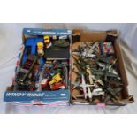 Large collection of loose, mostly diecast, playworn model cars, airplanes & commercial vehicles,