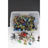 A box of mixed plastic soldiers, cowboys and knights to include Britains Deetail.