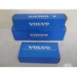 Three boxed Siku Volvo diecast models to include F10 Transporter with Awning, F7 Truck without