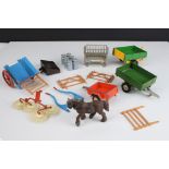 Group of Britains diecast and plastic farming accessories to include Trailers, plastic horse, milk