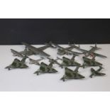 11 Mid 20th C play worn Dinky diecast model planes to include 5 x Gloster Javelin, Viking, Meteor