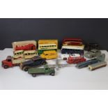 15 Mid 20th C play worn diecast models mainly Dinky examples to include 2 with poor boxes (290