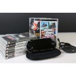 Retro Gaming - Sony PSP handheld console with case plus 8 x cased games to include Ridge Racer,