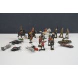 A small collection of vintage mainly Britains lead military figures to include motorcyclist and