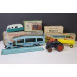 Four boxed mid 20th C diecast models Britains Fordson Major Tractor NO 128F, Dinky 582 Pullmore