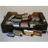 Collection of approx 45 loose playworn diecast models, trams and commercial vehicles, Corgi,