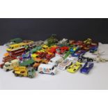 Quantity of vintage play worn diecast models to include Matchbox, Dinky etc
