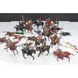 A collection of lead soldiers on horseback to include Britains examples.