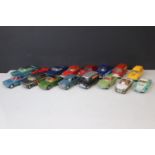 16 Mid 20th play worn Corgi diecast models to include Standard Vanguard III, Citroen Safari, Aston