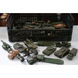 Approx 50 loose playworn diecast military models, vehicles, transporters, tanks, guns etc, mid