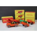 Five boxed Dinky 341 Land Rover Trailer diecast models featuring 2 x orange, 2 x red & 1 x green,