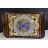 A vintage Brazilian decorative Butterfly wings wooden tray.