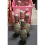 A set of vintage AMF ten pin bowling pins.