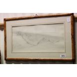 A framed and glazed pencil drawing sketch of a recumbent nude women unsigned 20 x 43 cm.