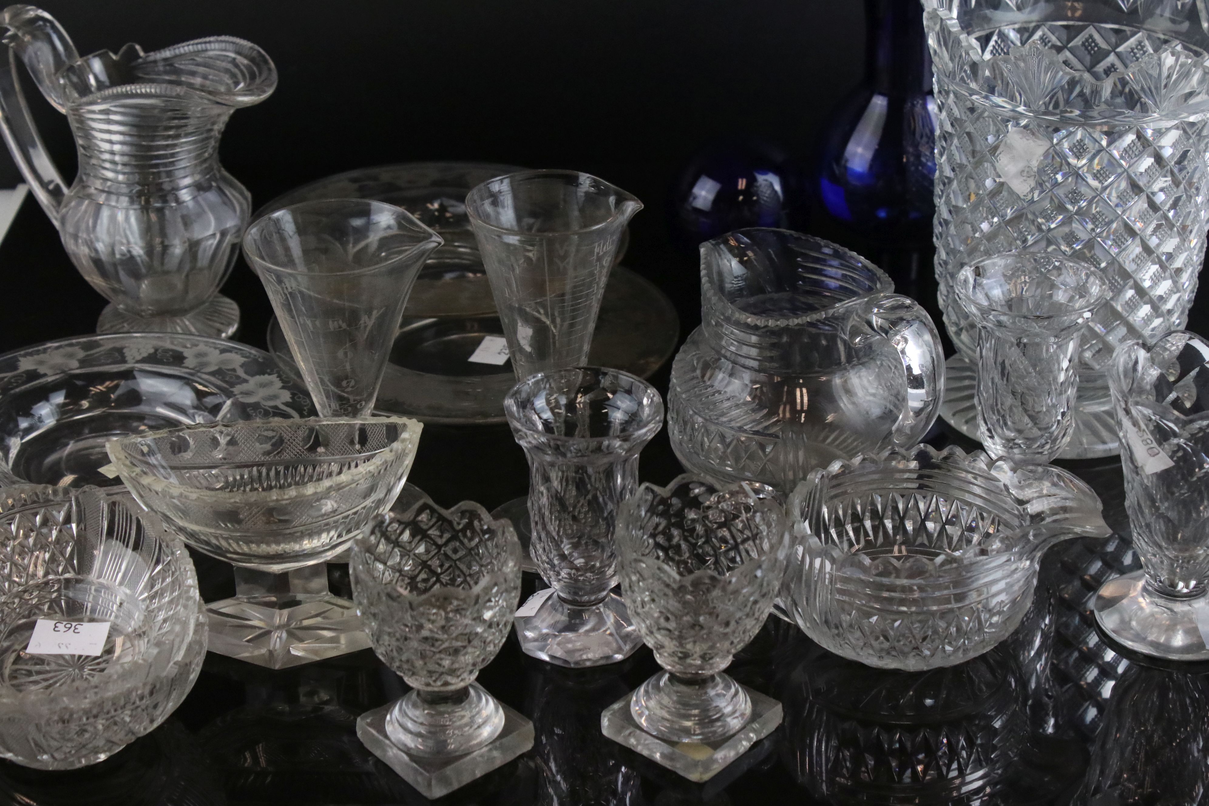 Collection of Antique Glass including helmet shaped fluted jug, 6" high, cut glass gobular jug,