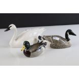 Three John Beswick Wild Fowl including Trumpeter Swan, Mallard and Canada Goose