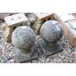 Pair of composite stone finial balls, approx 35cm high