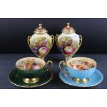 Collection of Aynsley Orchard Gold Ceramics comprising Pair of Lidded Urns, 17cms high and a Pair of