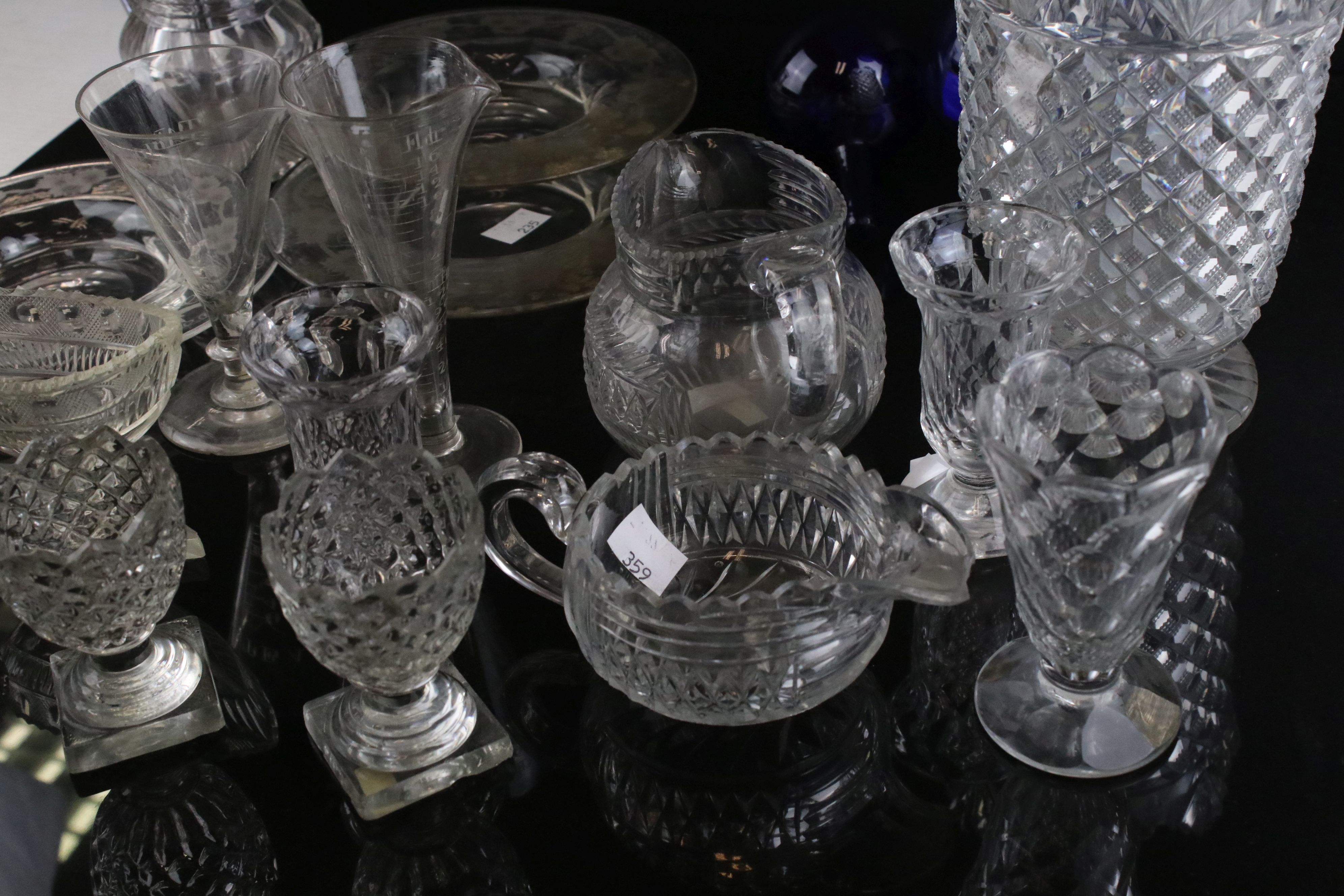 Collection of Antique Glass including helmet shaped fluted jug, 6" high, cut glass gobular jug, - Image 3 of 11